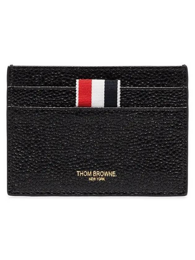 Stripe Note Compartment Pebble Grain Leather Card Wallet Black - THOM BROWNE - BALAAN 3