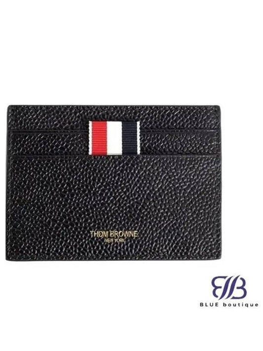 Pebble Grain Leather Stripe Single Card Wallet Green - THOM BROWNE - BALAAN 2