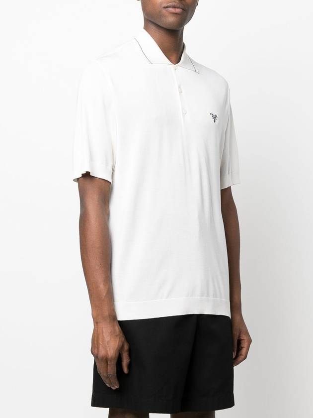 Logo Silk Short Sleeve Polo Shirt White - PRADA - BALAAN 4