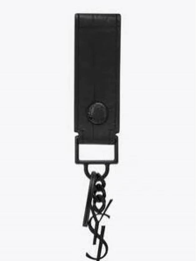 Monogram Logo Crocodile Leather Key Holder Black - SAINT LAURENT - BALAAN 2