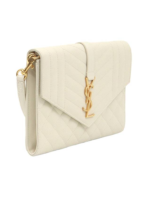 Blanc Vintage White Grande Poudre Embossed Gold Monogram Envelope Strap Clutch - SAINT LAURENT - BALAAN 3