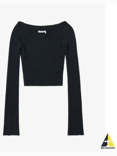 Women's Off Shoulder Crop Long Sleeve Knit Top Black - CHLOE - BALAAN 2