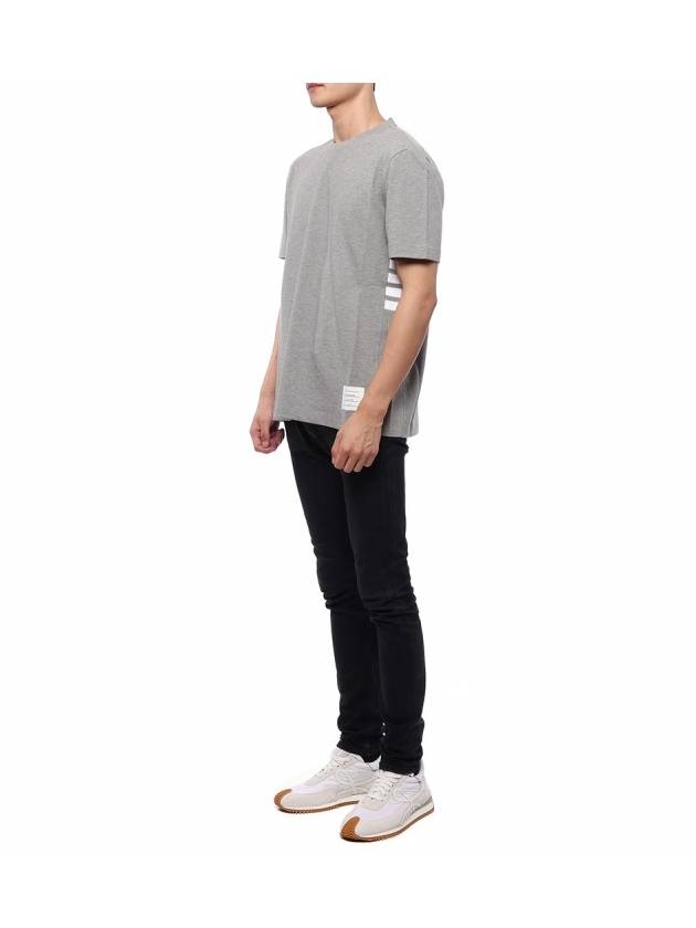 Classic Pique Rib Side Insert 4-Bar Short Sleeve T-Shirt Light Grey - THOM BROWNE - BALAAN 5