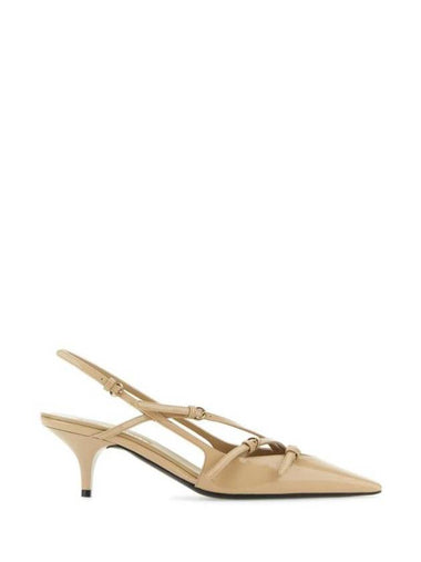 Buckles Patent Leather Slingback Heels Beige - MIU MIU - BALAAN 1