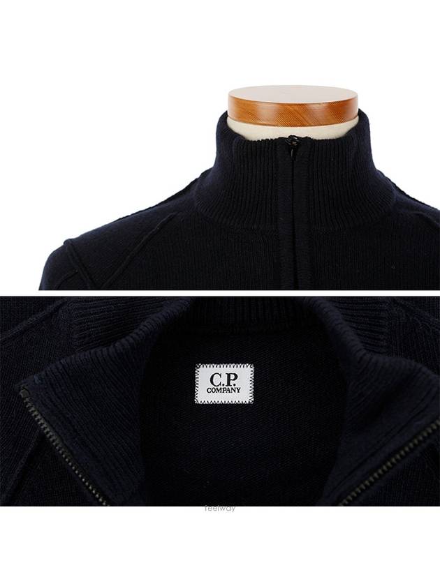 Lens Pocket Half Zip Up Wool Knit Top Navy - CP COMPANY - BALAAN.