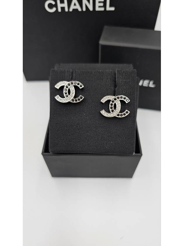 Crystal Two-tone CC Logo Earrings Silver Black - CHANEL - BALAAN 7