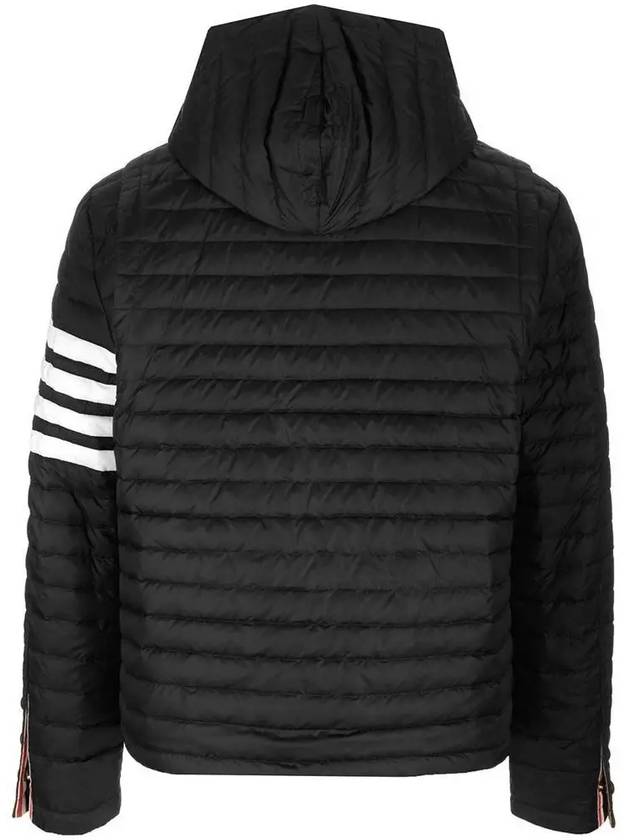 Matte Nylon 4-Bar Stripe Downfill Quilted Hoodie Padding Black - THOM BROWNE - BALAAN 4