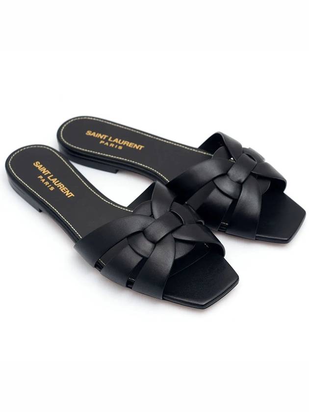 Tribute Smooth Leather Flat Mules Black - SAINT LAURENT - BALAAN 3