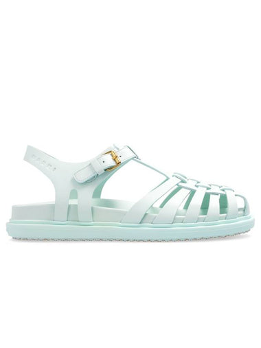 Leather Flat Sandals Light Blue - MARNI - BALAAN 1