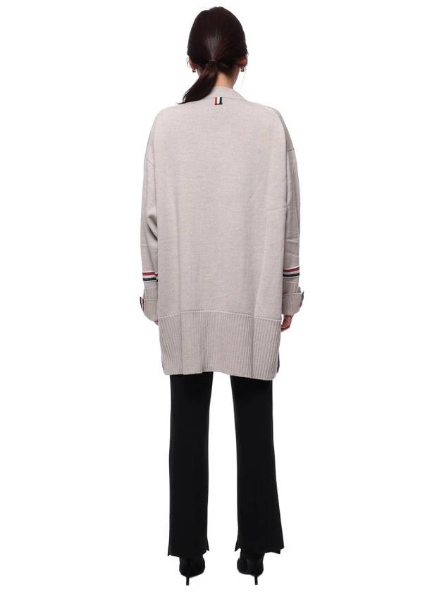 Merino Wool Stripe Exaggerated V-Neck Cardigan Neutrals - THOM BROWNE - BALAAN 6