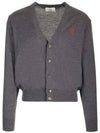 Red Heart Logo Merino Wool Cardigan Heather Grey - AMI - BALAAN 2