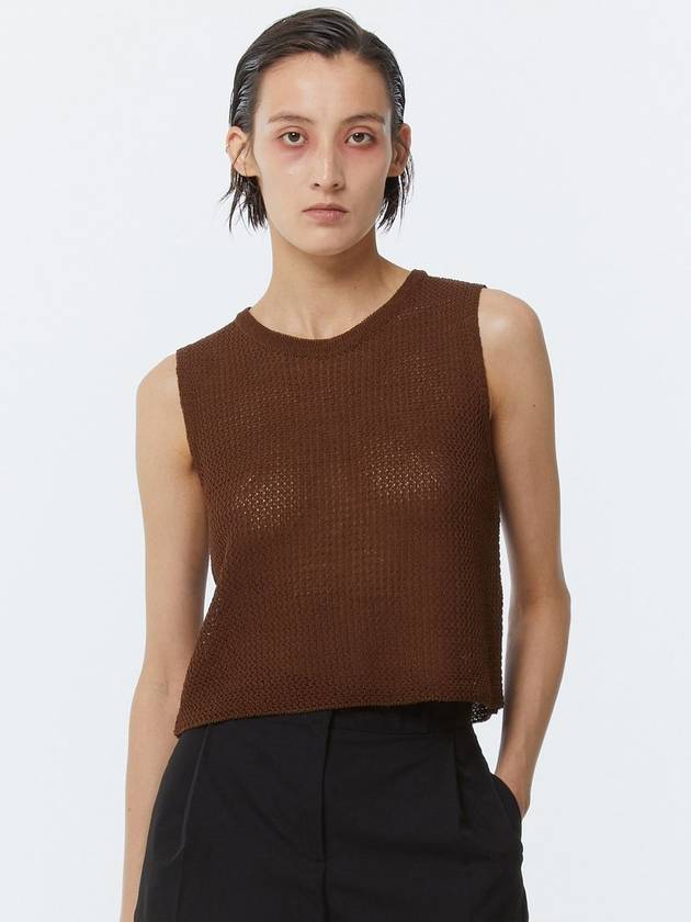 WOOL ROUND SQUARE SLEEVELESS TOP BROWN - KIMDOH - BALAAN 2