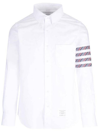 Men's 4 Bar Oxford Silk Long Sleeve Shirt White - THOM BROWNE - BALAAN 1