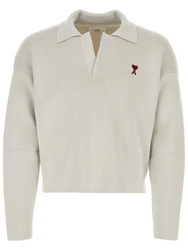 Small Heart Long Sleeve Polo Shirt White - AMI - BALAAN 2