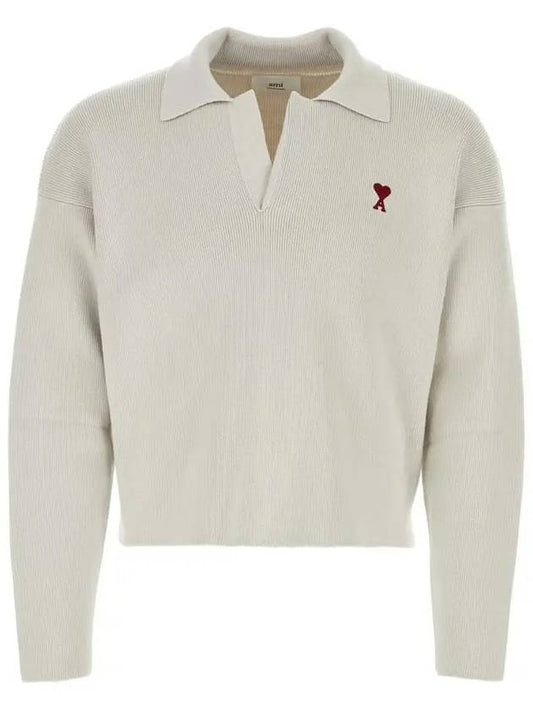 Small Heart Long Sleeve Polo Shirt White - AMI - BALAAN 2