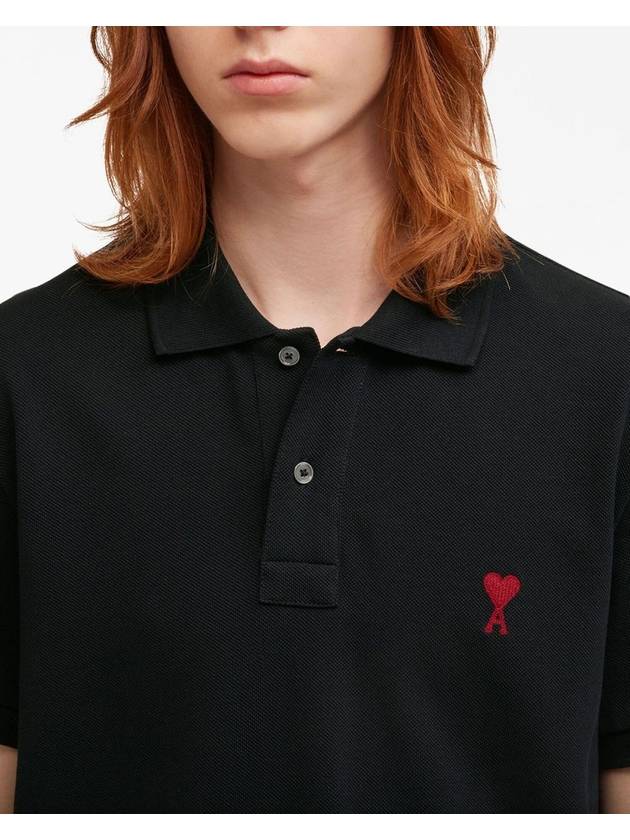 Heart Logo Polo Shirt Black - AMI - BALAAN 7