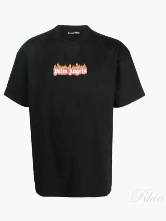 Men's Logo Burning Short Sleeve T-Shirt Black - PALM ANGELS - BALAAN 2