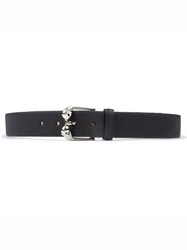 Men's Twin Skullbuckle Leather Belt Black - ALEXANDER MCQUEEN - BALAAN 2