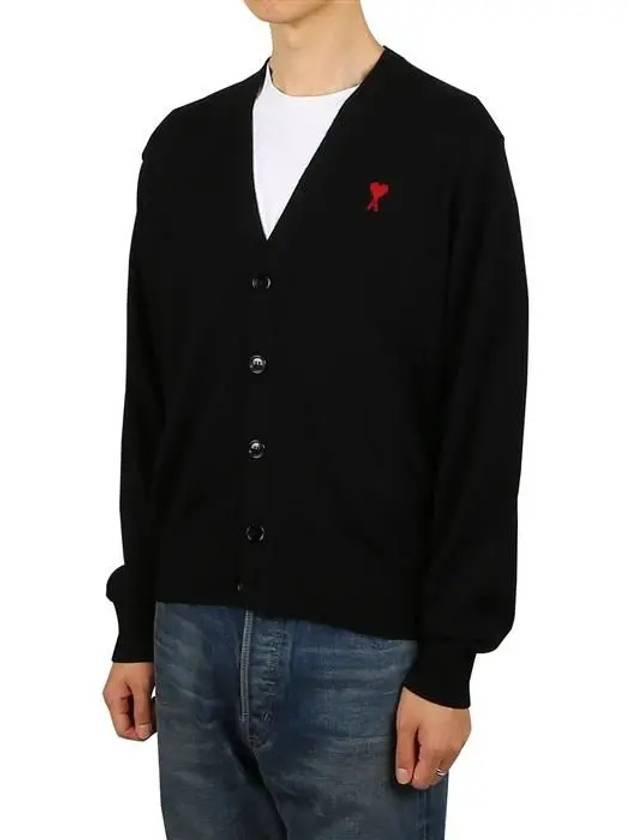 Red Heart Logo Merino Wool Cardigan Black - AMI - BALAAN 2