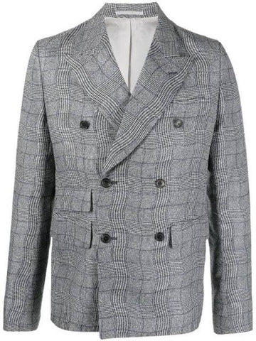 Check Double Breasted Blazer Jacket Grey - KENZO - BALAAN 1