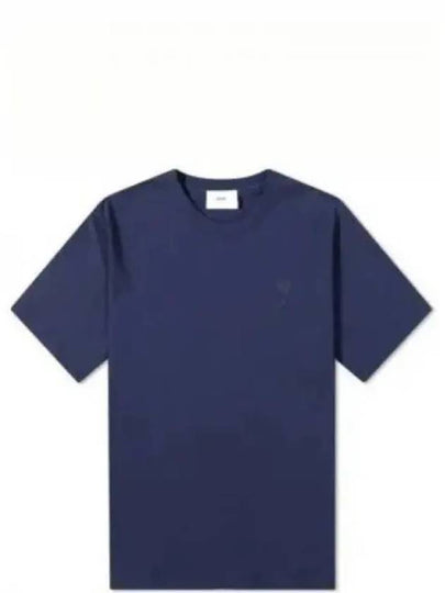 Heart Logo Cotton Jersey Short Sleeve T-Shirt Navy - AMI - BALAAN 2