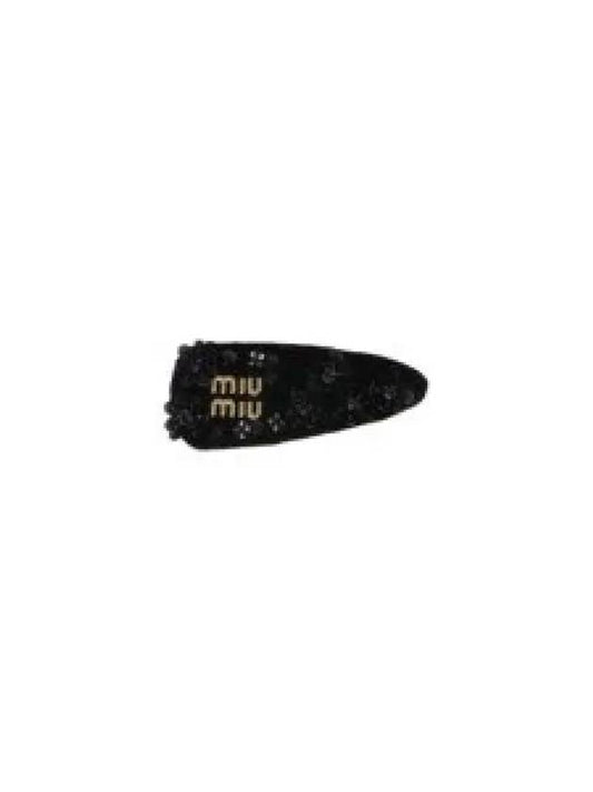 Metal Lettering Logo Velvet Hair Pin Black - MIU MIU - BALAAN 2