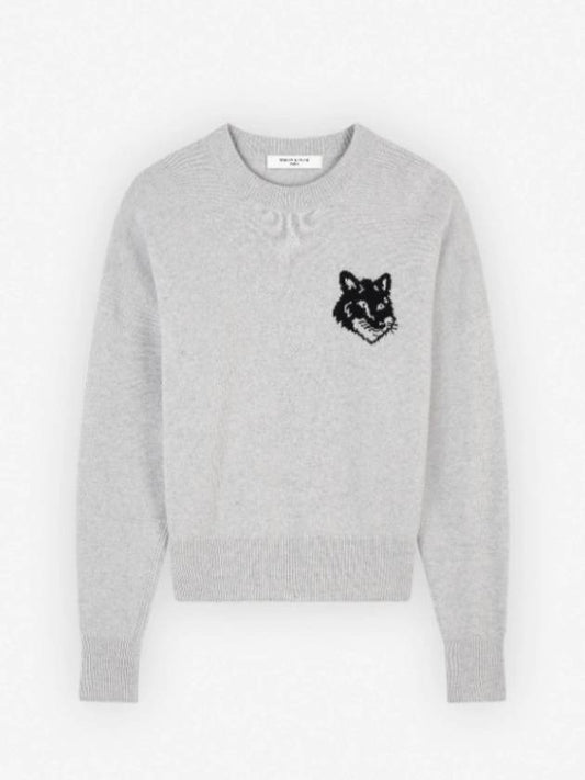 Fox Head Intarsia Comfort Knit Top Light Grey - MAISON KITSUNE - BALAAN 2