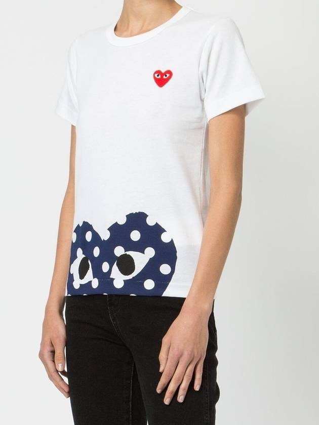 Women's Navy Half Dot Heart Print Short Sleeve T-Shirt P1 T235 1 White - COMME DES GARCONS PLAY - BALAAN 3