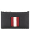 Three Stripes Logo Zipper Card Wallet Black - BALLY - BALAAN.