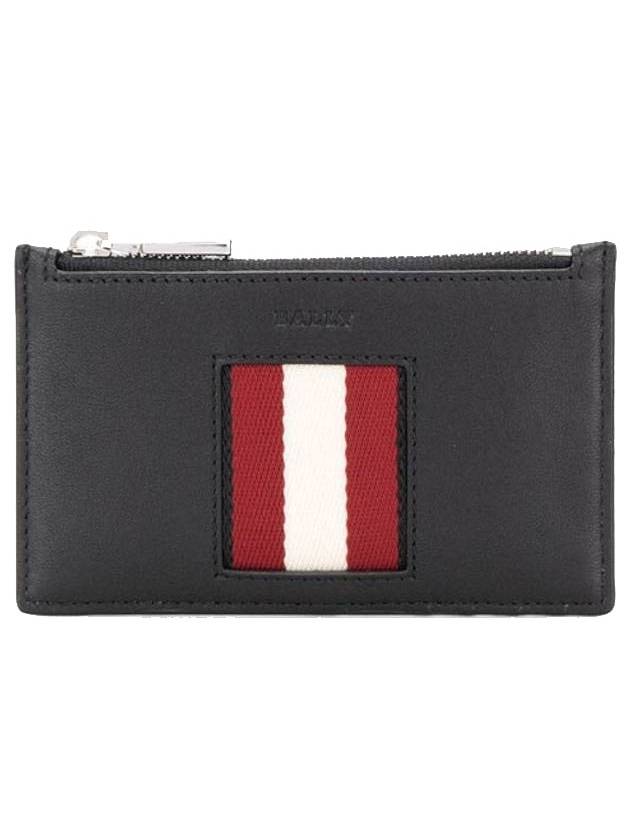 Three Stripes Logo Zipper Card Wallet Black - BALLY - BALAAN 1