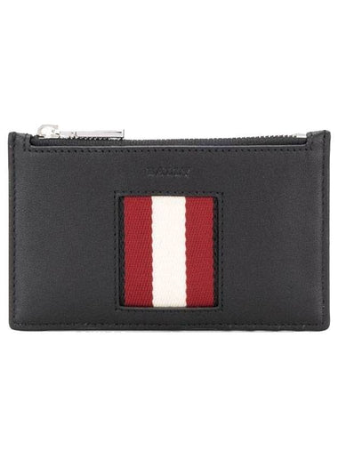 Three Stripes Logo Zipper Card Wallet Black - BALLY - BALAAN 1