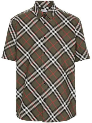 Check Cotton Short Sleeve Shirt Green - BURBERRY - BALAAN 1