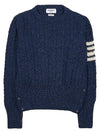 Donegal Twist Cable 4-Bar Classic Crewneck Knit Top Blue - THOM BROWNE - BALAAN 2