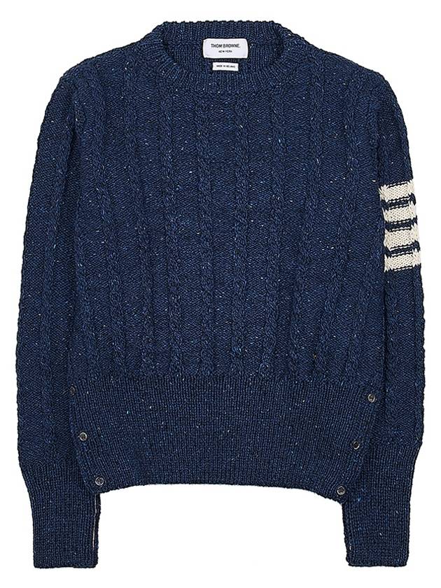 Donegal Twist Cable 4-Bar Classic Crewneck Knit Top Blue - THOM BROWNE - BALAAN 2