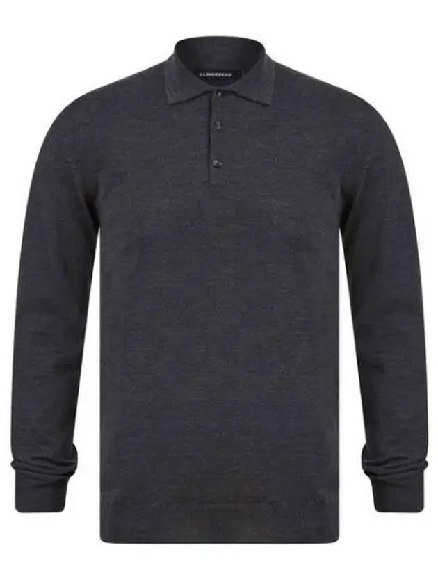 Noel Light Merino Long Sleeve Polo Shirt Dark Grey Melange - J.LINDEBERG - BALAAN 2