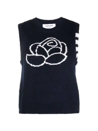 Women's Flower Jacquard Wool Knit Vest Navy - THOM BROWNE - BALAAN 2