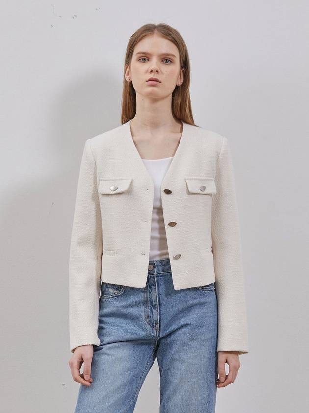 Tweed Crop Button Jacket Ivory - RYUL+WAI: - BALAAN 2