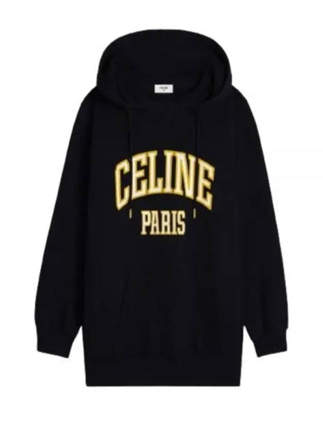 Logo Print Cotton Fleece Oversized Hoodie Black - CELINE - BALAAN 2