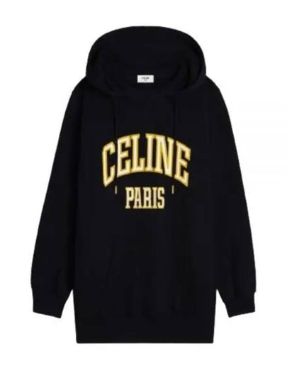 Logo Print Cotton Fleece Oversized Hoodie Black - CELINE - BALAAN 2