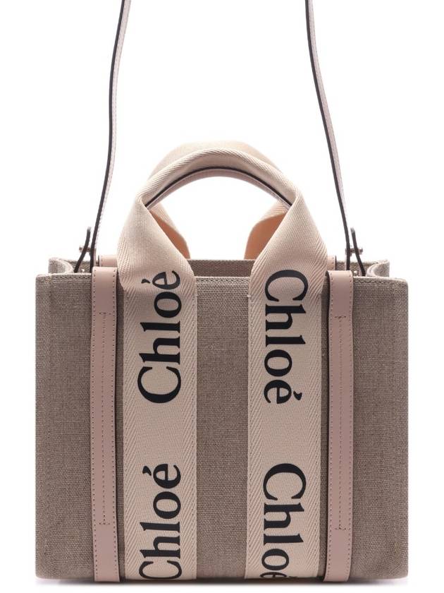 Woody Small Canvas Tote Bag Pink Beige - CHLOE - BALAAN 3