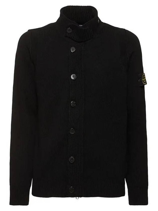 Wappen High Neck Button Up Wool Cardigan Black - STONE ISLAND - BALAAN 2