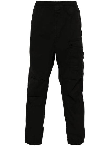 Logo Twill Cotton Cargo Track Pants Black - STONE ISLAND - BALAAN 1