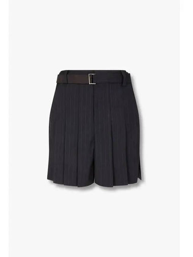 Women s Chalk Stripe Belted Shorts Dark Navy - SACAI - BALAAN 1