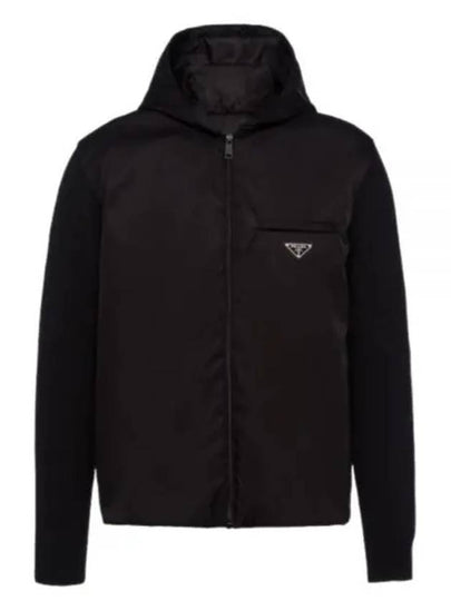 Triangle Logo Wool Nylon Gabardine Hooded Jacket Black - PRADA - BALAAN 2