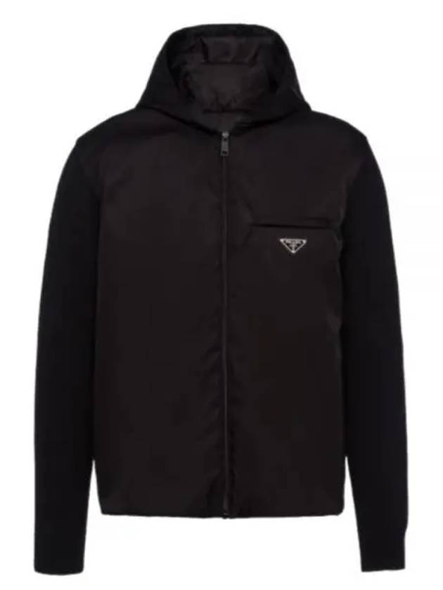 Triangle Logo Wool Nylon Gabardine Hooded Jacket Black - PRADA - BALAAN 2