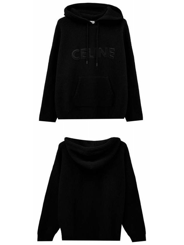 Logo Monochromic Wool Hoodie Black - CELINE - BALAAN 6