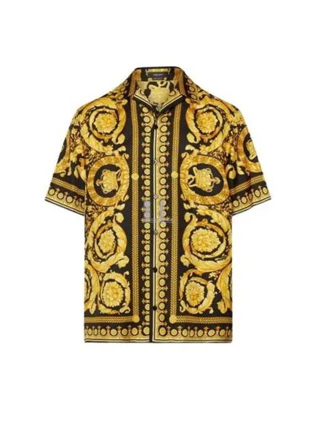 Baroque Print Silk Short Sleeve Shirt Black Gold - VERSACE - BALAAN 2