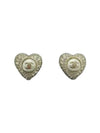 CC Heart Pearl Cubic Earrings Gold White - CHANEL - BALAAN 1