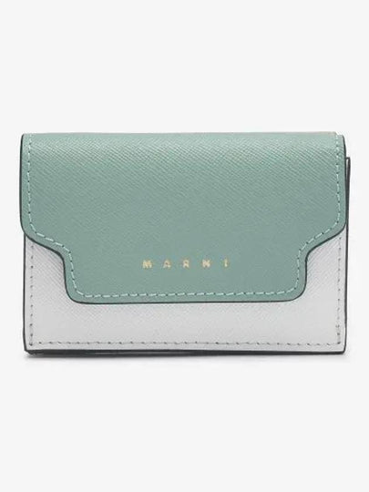 Saffiano Color Block Tri-Fold Half Wallet Blue - MARNI - BALAAN 2