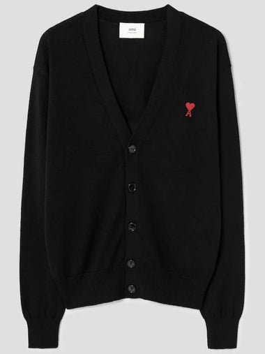 Small heart logo merino wool cardigan black - AMI - BALAAN 1